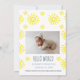 Hello World Boho Sun Birth Baby Announcement