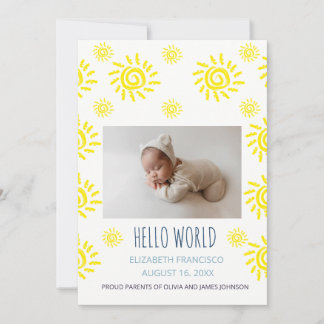 Hello World Boho Sun Birth Baby Announcement