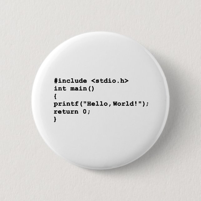 Hello World C programming language Coding 6 Cm Round Badge (Front)