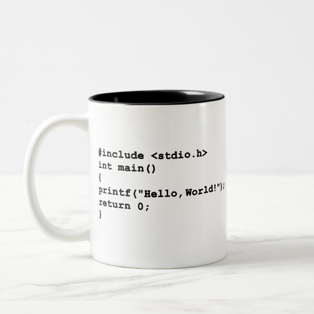 Hello World C programming language Coding Two-Tone Coffee Mug (Left)