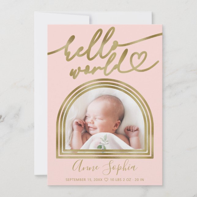 Hello World Chic Arch Frame Birth Announcement (Front)