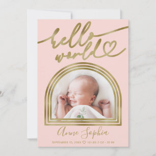 Hello World Chic Arch Frame Birth Announcement