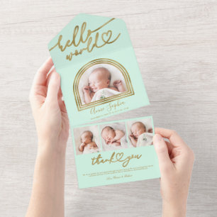 Hello World Chic Arch Frame Birth Announcement