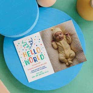 Hello World Colourful Confetti Birth Announcement