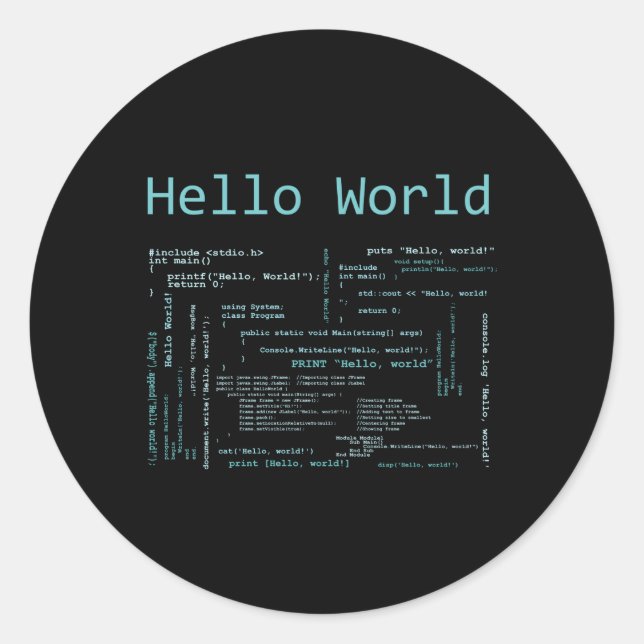Hello World Computer Programming Languages Classic Round Sticker (Front)