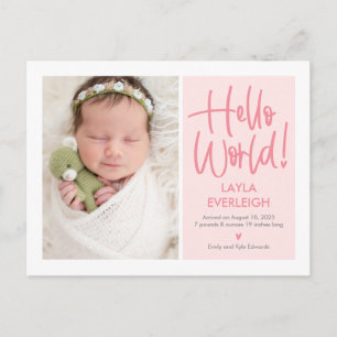 Hello World Editable Colour Announcement Postcard