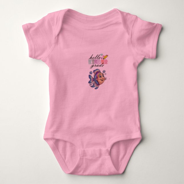  “Hello World” Fish-Themed Baby Bodysuit (Front)