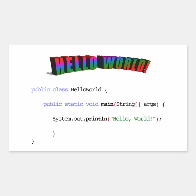 Hello World geek greeting Java Rectangular Sticker (Front)