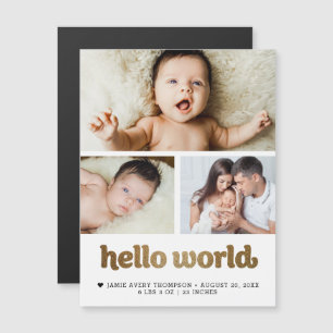 Hello World Gold text Photo Birth Announcement