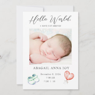 Hello World I Just Arrived Baby Announcement