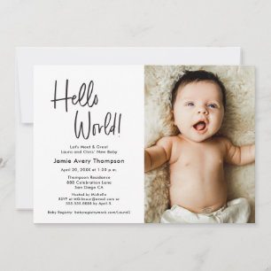 Hello World Modern Photo Meet & greet Baby Shower  Invitation