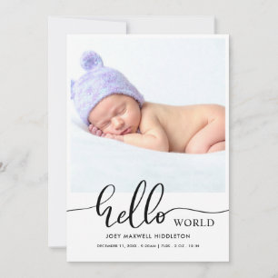 Hello World Modern Script Birth Announcement