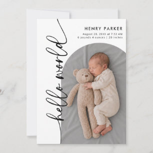 Hello World Newborn Baby Photo Birth Announcement