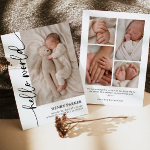 Hello World Newborn Baby Photo Birth Announcement