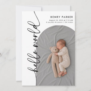 Hello World Newborn Baby Photo Birth Announcement
