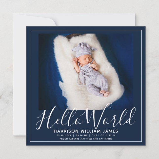 Hello World Photo Baby Announcement (Front)