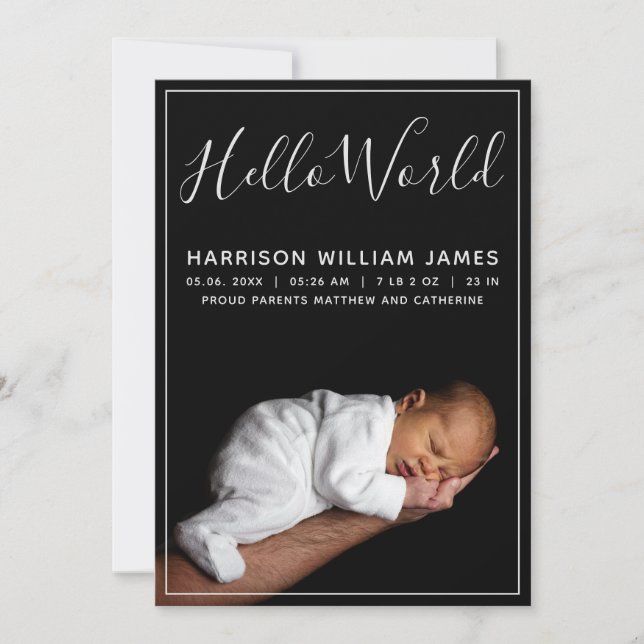 Hello World Photo Baby Birth Announcement (Front)