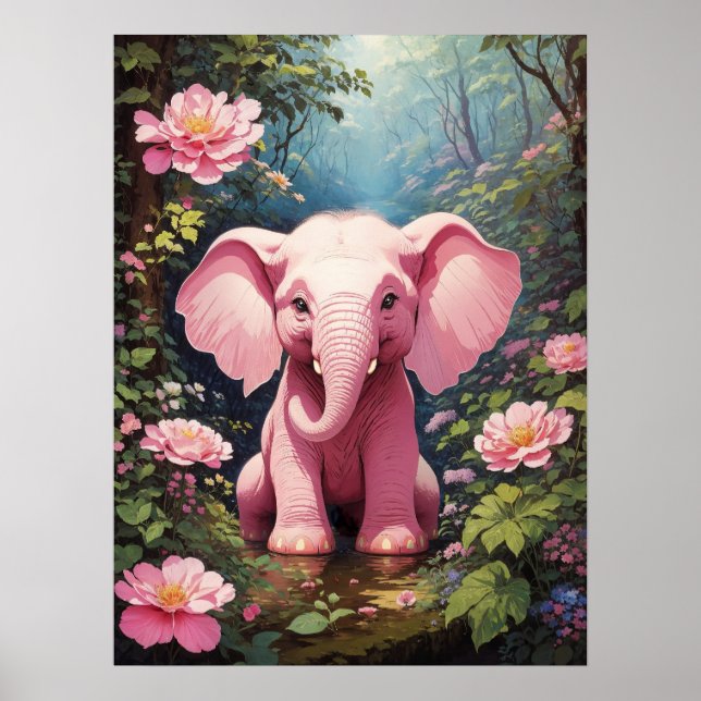 Hello World! Pink Baby Elephant Poster (Front)