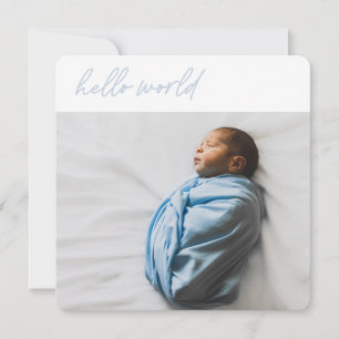 'Hello World' Pink Script - Baby Announcement Card