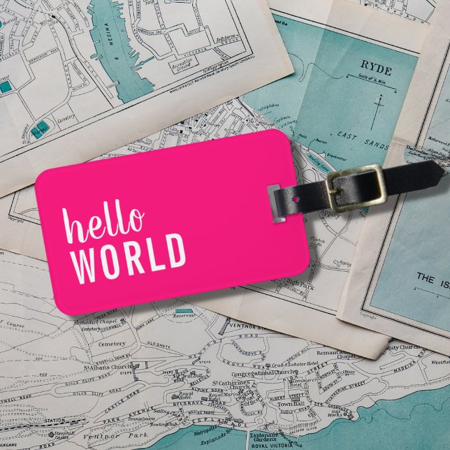Hello World Pink White Girly Luggage Tag (Creator Uploaded)