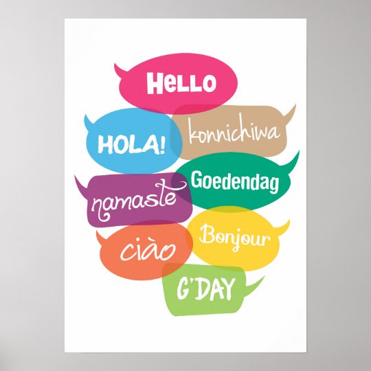 Hello World Poster Print In 8 Languages Zazzle Co Uk