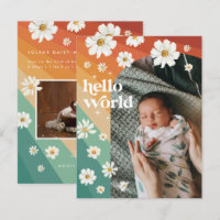 Hello World | Retro Boho Birth Announcement