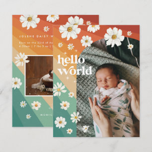 Hello World   Retro Boho Birth Announcement