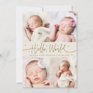 Hello World Script Cream Multi Photo Birth Announcement