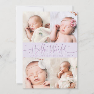Hello World Script Lilac Multi Photo Birth Announcement