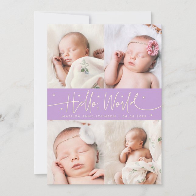 Hello World Script Wisteria Multi Photo Birth Announcement (Front)