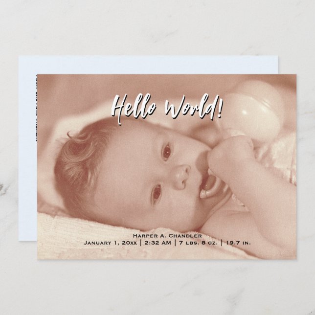 Hello World Your Text and Baby Photo Blue Template (Front/Back)
