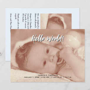 Hello World Your Text and Baby Photo Blue Template