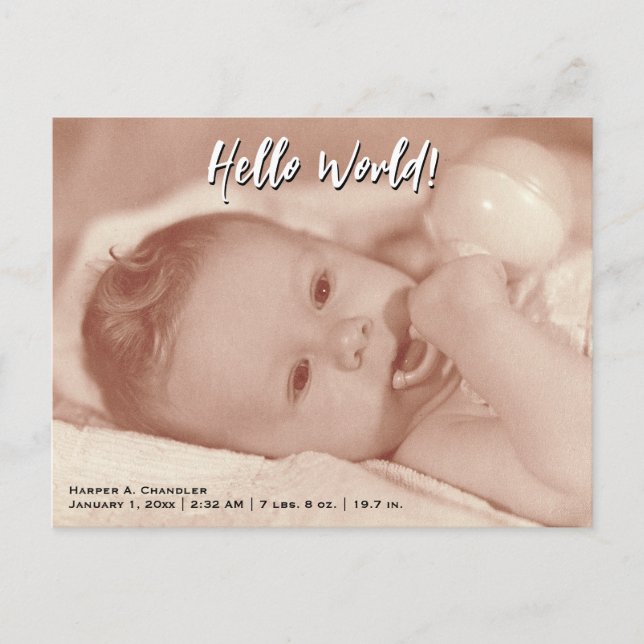 Hello World Your Text and Baby Photo Template (Front)