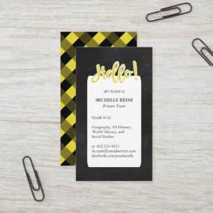 Hello! Yellow & Black Private Tutor Business Card