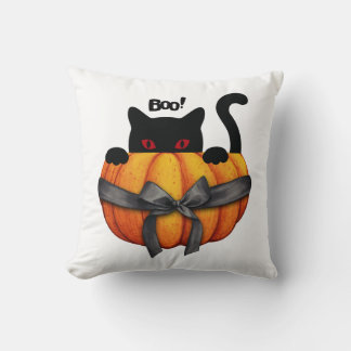 Helloween Black Cat in a Pumpkin Funny Gift Cushion