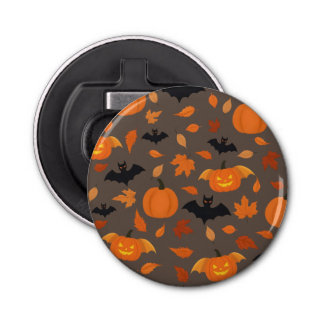 Helloween pattern | pumpkin, bat, autumn leaves. bottle opener