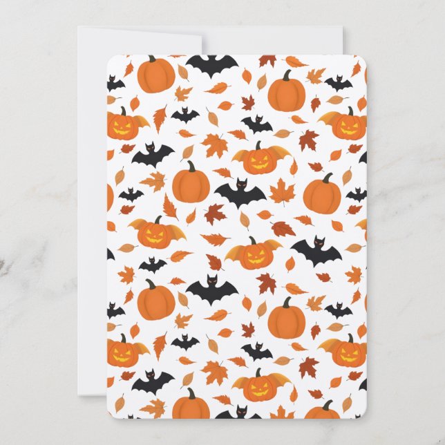 Helloween pattern | pumpkin, bat, autumn leaves. invitation (Front)