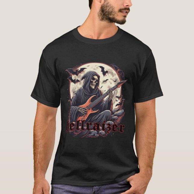 HellRaizer Reaper Playing Guitar with Bats and Moo T-Shirt (Front)