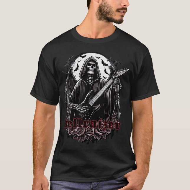 HellRaizer Winged Reaper Playing Guitar with Bats T-Shirt (Front)
