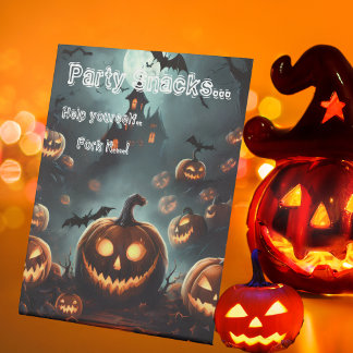 Hells Pumpkin Halloween Party Snacks  Pedestal Sign