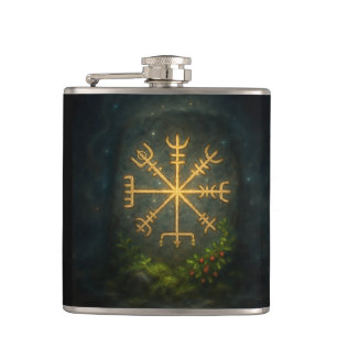 Helm of Awe Aegishjalmur Norse Protective Symbol Hip Flask