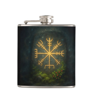 Helm of Awe Aegishjalmur Norse Protective Symbol   Hip Flask