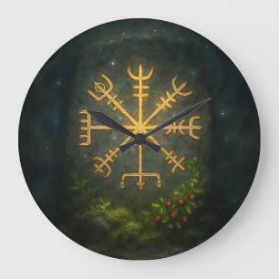 Helm of Awe Aegishjalmur Norse Protective Symbol   Large Clock