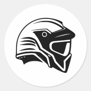 Helmet in Minimalist Black & White Classic Round Sticker