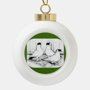 Helmet Pigeon Trio Ceramic Ball Christmas Ornament