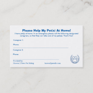 “HELP! I have Pets At Home” Pet Alert Card Busines