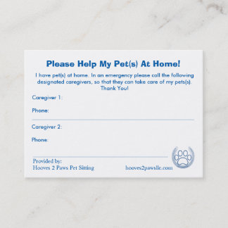 “HELP! I have Pets At Home” Pet Alert Card Large
