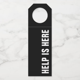 HELP IS HERE on Black Bottle Tag