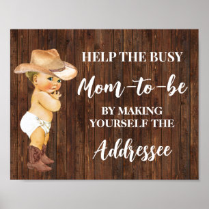 Help Mum Make Yourself Addressee Cowboy Shower Poster