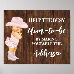 Help Mum Make Yourself Addressee Cowgirl Shower Poster
